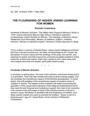 The Flourishing of Higher Jewish Learning for Women