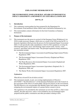 Environmental Impact Assessment) (Amendment) (Eu Exit) Regulations 2019