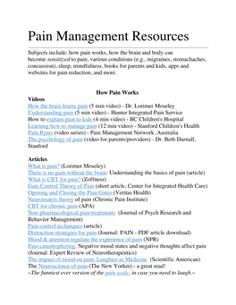 Pain Management Resources