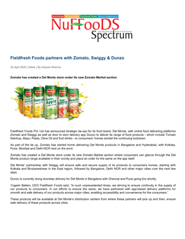 Fieldfresh Foods Partners with Zomato, Swiggy & Dunzo