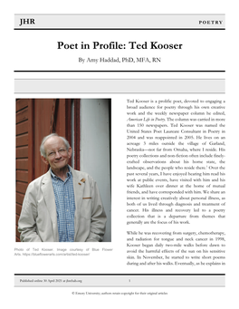 Poet in Profile: Ted Kooser by Amy Haddad, Phd, MFA, RN