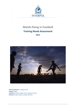 Match-Fixing in Football Training Needs Assessment 2013