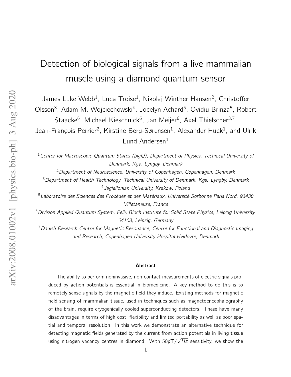 Detection of Biological Signals from a Live Mammalian Muscle Using a Diamond Quantum Sensor