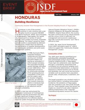 HONDURAS Public Disclosure Authorized Building Resilience Community Disaster Risk Management in the Poorest Neighborhoods of Tegucigalpa