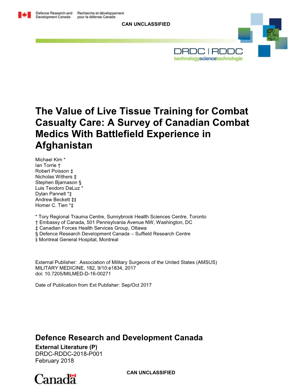 The Value of Live Tissue Training for Combat Casualty Care: a Survey of Canadian Combat Medics with Battlefield Experience in Afghanistan