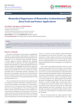 Biomedical Importance of Momordica Cochinchinensis (Gac) Fruit and Future Applications