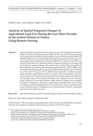 Analysis of Spatial ‑Temporal Changes of Agricultural Land Use