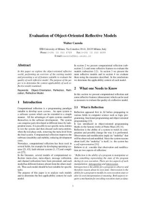 Evaluation of Object-Oriented Reflective Models