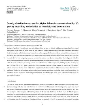 Density Distribution Across the Alpine Lithosphere Constrained by 3D
