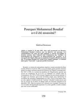 Pourquoi Mohammed Boudiaf A-T-Il Été Assassiné? ______