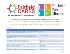 Fairfield CARES Public Library Mental Health Awareness Month Titles.Pdf