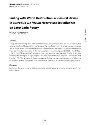 A Closural Device in Lucretius' De Rerum Natura and Its Influence On