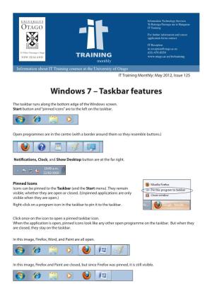 Windows 7 – Taskbar Features