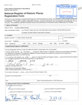 RECEIVES 2280 1 United States Department of the Interior National Park Service 51' JUN 0 7 2013 National Register of Historic Places Registration Form NAT