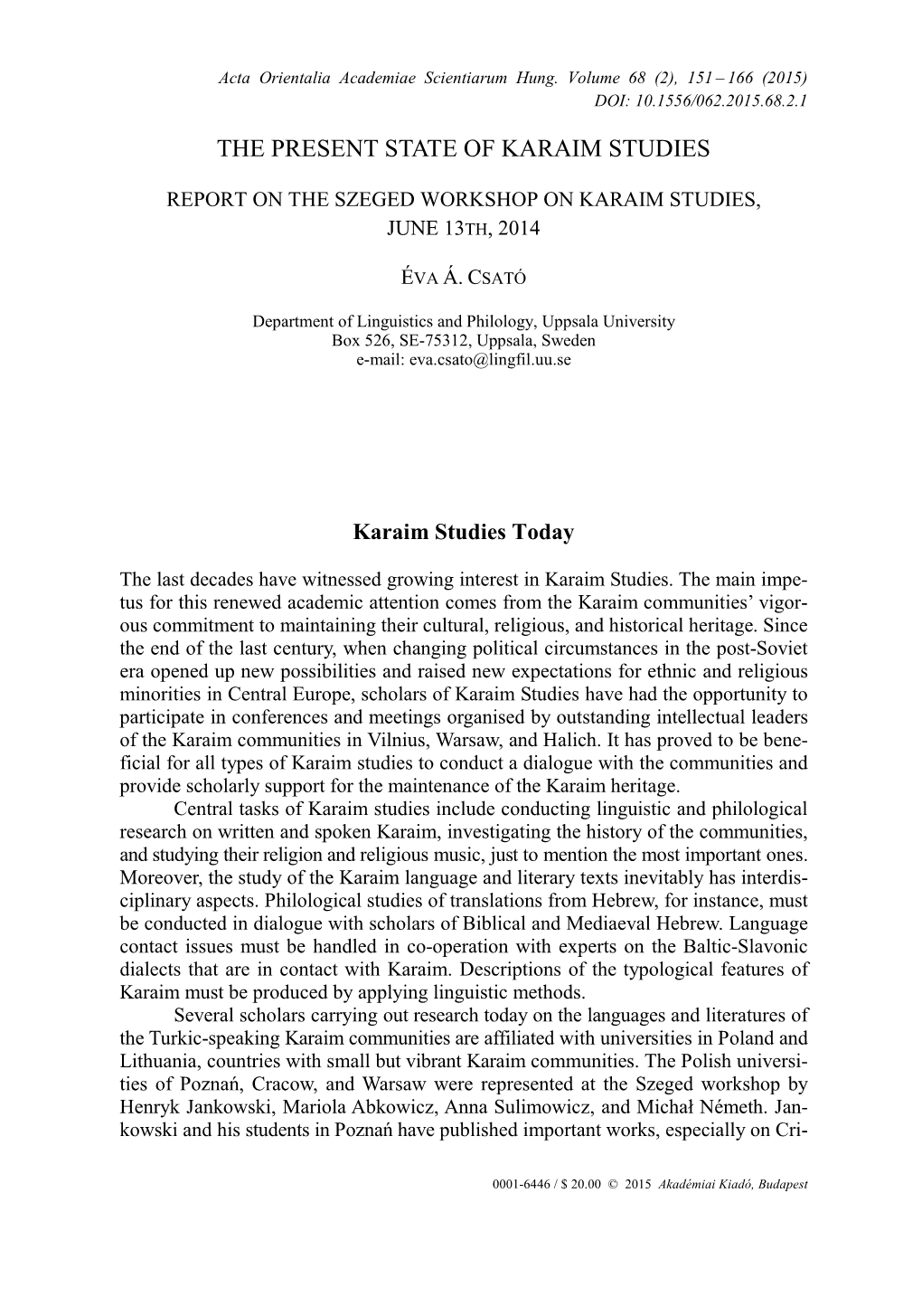 The Present State of Karaim Studies