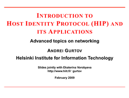 Introduction to Host Identity Protocol (Hip) and Its