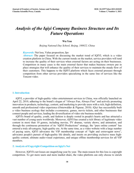 Analysis of the Iqiyi Company Business Structure and Its Future Operations