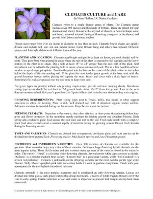 CLEMATIS CULTURE and CARE by Norm Phillips, UC Master Gardener