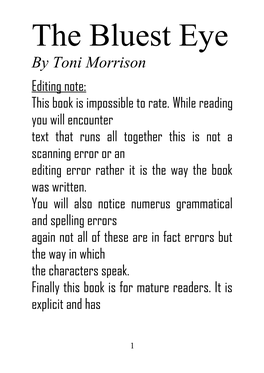 By Toni Morrison Editing Note: This Book Is Impossible to Rate