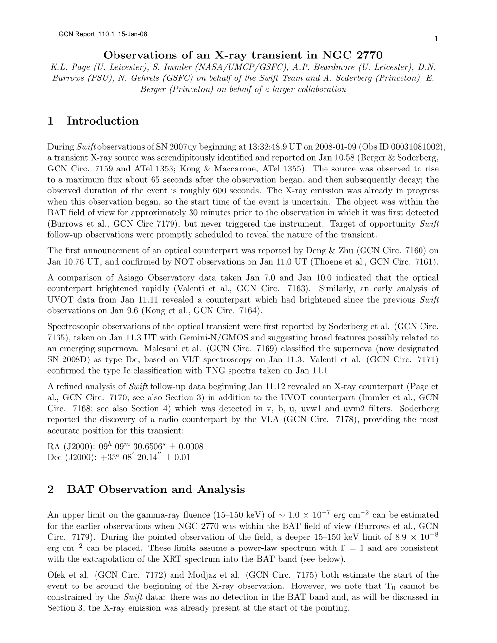 Observations of an X-Ray Transient in NGC 2770 1 Introduction 2 BAT