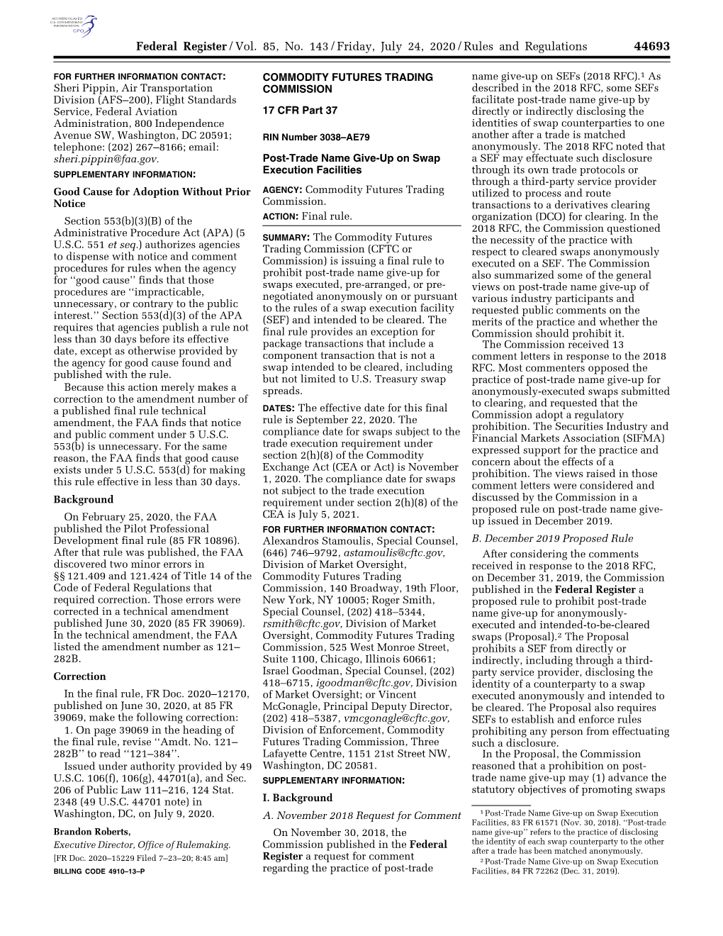 Federal Register/Vol. 85, No. 143/Friday, July 24, 2020/Rules