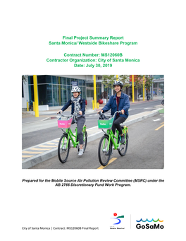 Final Project Summary Report Santa Monica/ Westside Bikeshare Program