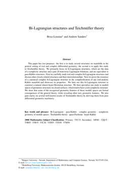 Bi-Lagrangian Structures and Teichmüller Theory