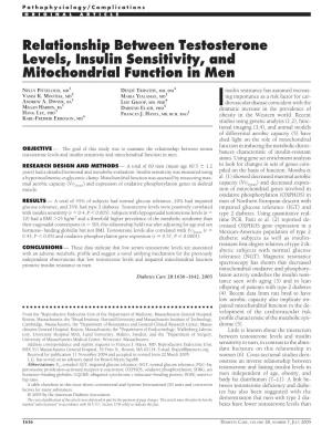 Relationship Between Testosterone Levels, Insulin Sensitivity, and Mitochondrial Function in Men