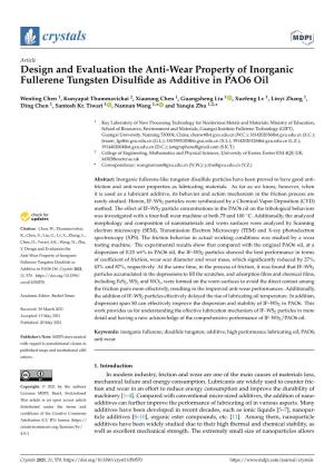 Design and Evaluation the Anti-Wear Property of Inorganic Fullerene Tungsten Disulﬁde As Additive in PAO6 Oil