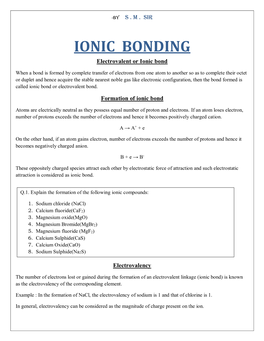 IONIC BONDING Electrovalent Or Ionic Bond