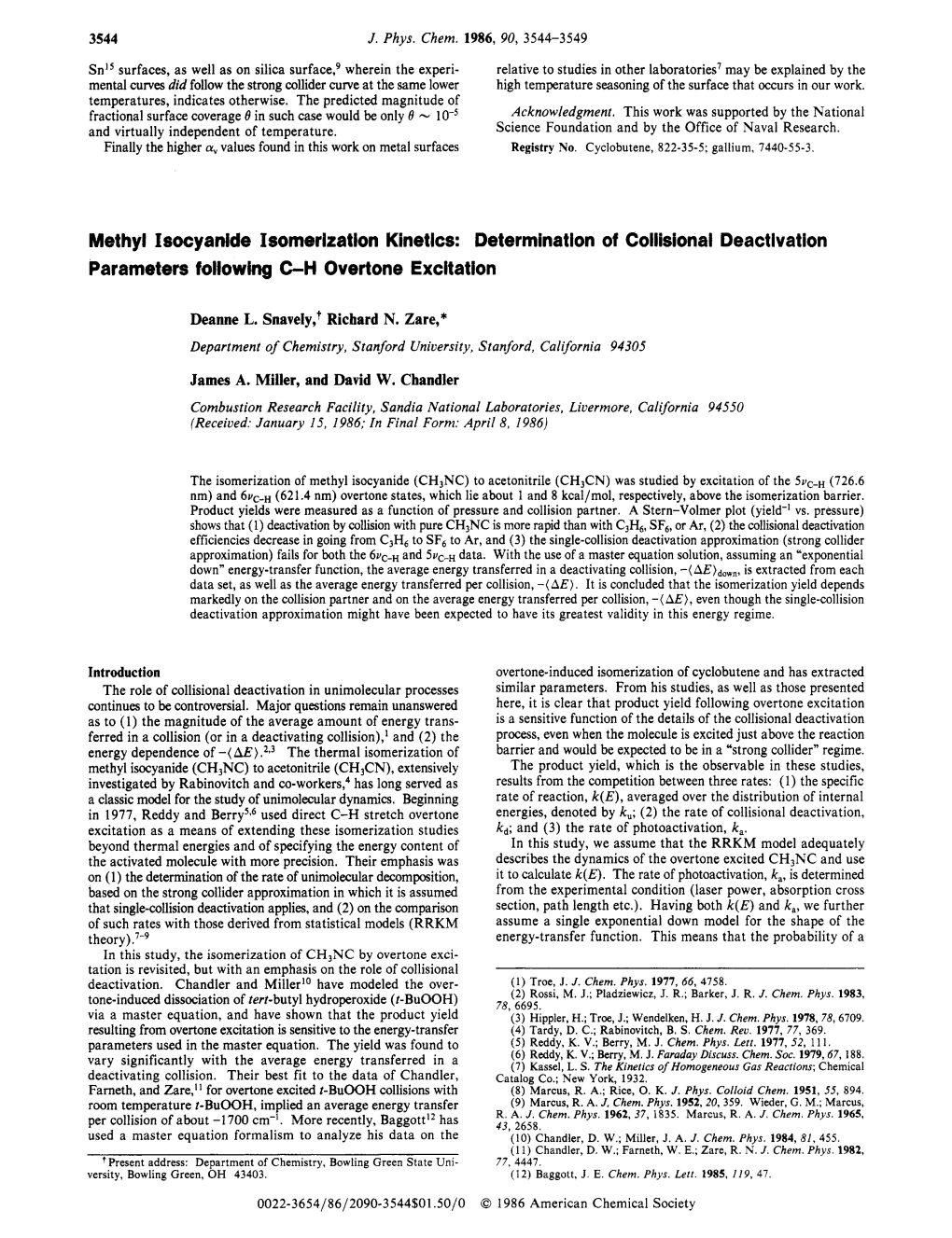 Methyl Isocyanide Isomerization Kinetics: Determination of Collisional Deactivation Parameters Fulfowhg C-H Overtone Excitation