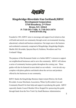 Restaurant Guide Is to Further KRVC’S Mission to Support Our Neighborhood Businesses and to Serve the Community