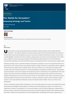 The 'Battle for Jerusalem': Assessing Strategy and Tactics | The