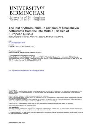 University of Birmingham the Last Erythrosuchid—A Revision Of