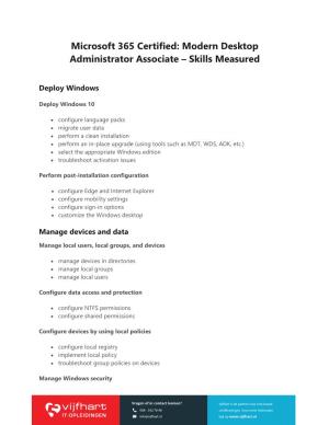 Microsoft 365 Certified Modern Desktop Administrator Associate Skills
