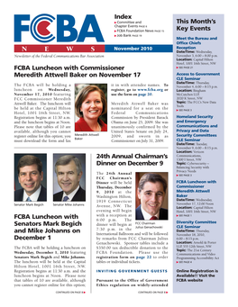 November 2010 Reception NEWS Date/Time: Wednesday, Newsletter of the Federal Communications Bar Association November 3, 6:00 – 8:00 P.M