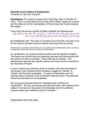 Etiquette and Condition of Supplication Compiled By: Abu Abu Hurayrah