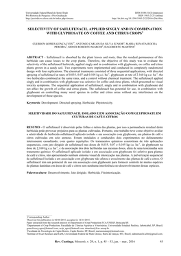 Selectivity of Saflufenacil Applied Singly and in Combination with Glyphosate on Coffee and Citrus Crops1
