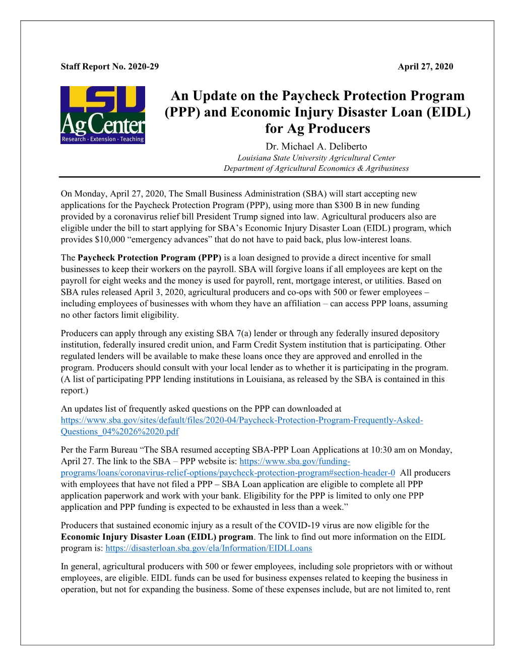 An Update on the Paycheck Protection Program (PPP) and Economic Injury Disaster Loan (EIDL)