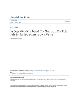 The Year and a Day Rule Falls in North Carolina - State V