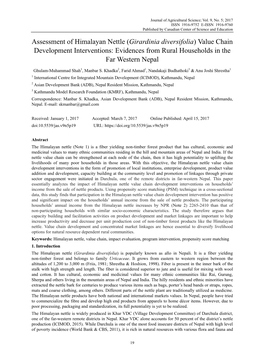 Assessment of Himalayan Nettle (Girardinia Diversifolia) Value Chain Development Interventions: Evidences from Rural Households in the Far Western Nepal