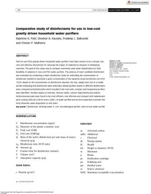 Comparative Study of Disinfectants for Use in Low-Cost Gravity Driven Household Water Puriﬁers Rajshree A
