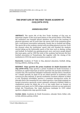 The Sport Life of the First Trade Academy of Cluj (1878-1919)