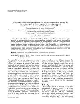 Ethnomedical Knowledge of Plants and Healthcare Practices Among the Kalanguya Tribe in Tinoc, Ifugao, Luzon, Philippines