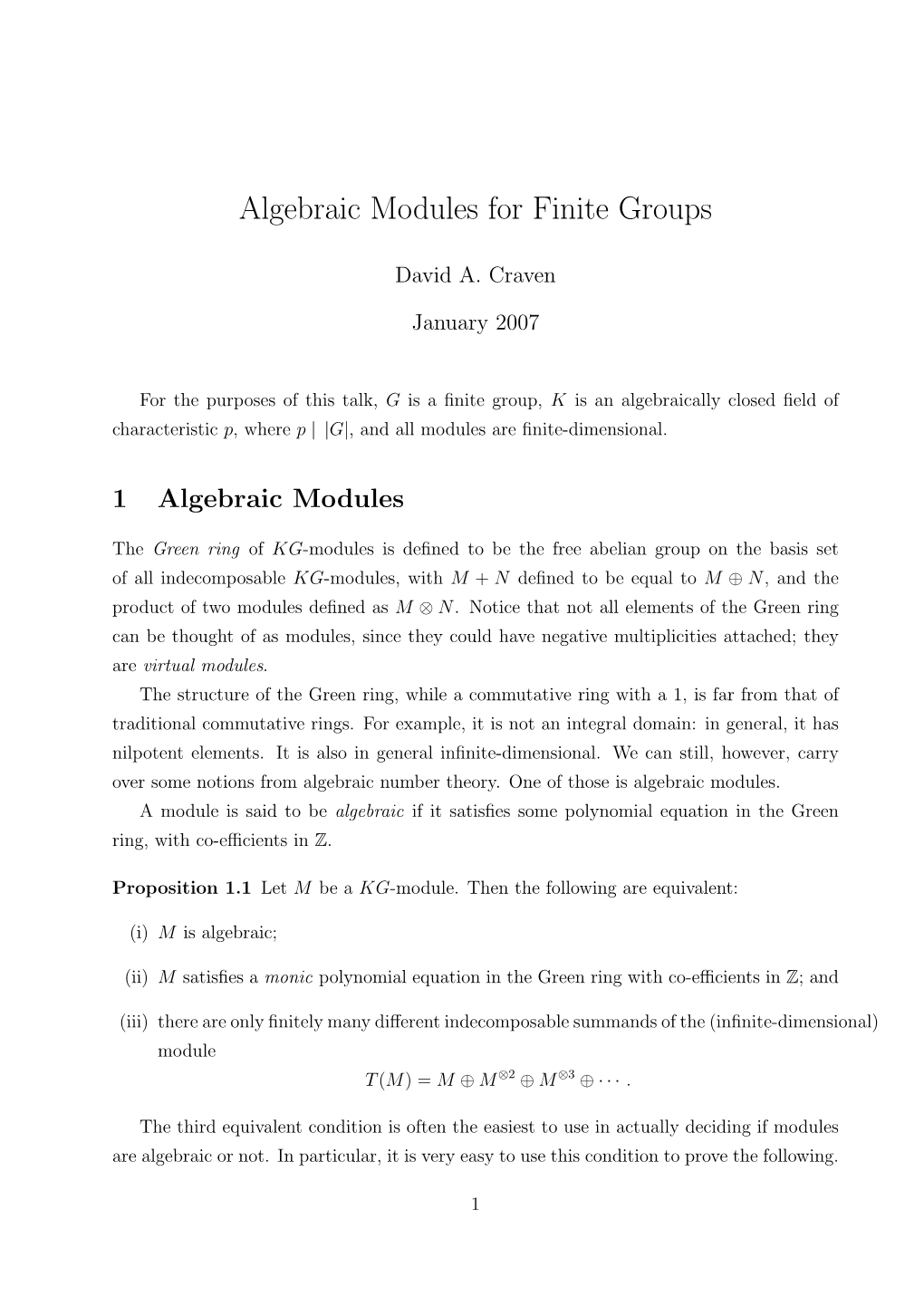 Algebraic Modules for Finite Groups