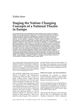 Changing Concepts of a National Theatre in Europe