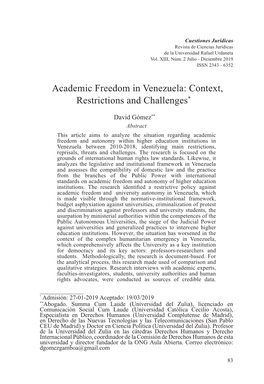 Academic Freedom in Venezuela: Context, Restrictions and Challenges*36