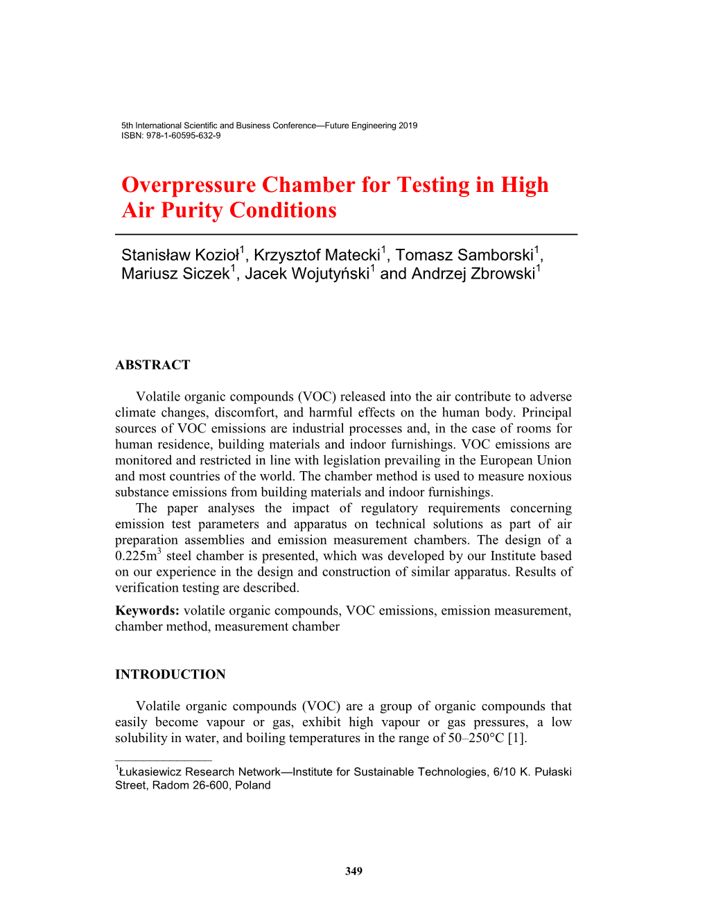 Overpressure Chamber for Testing in High Air Purity Conditions