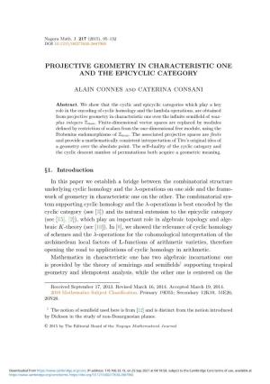 Projective Geometry in Characteristic One and the Epicyclic Category