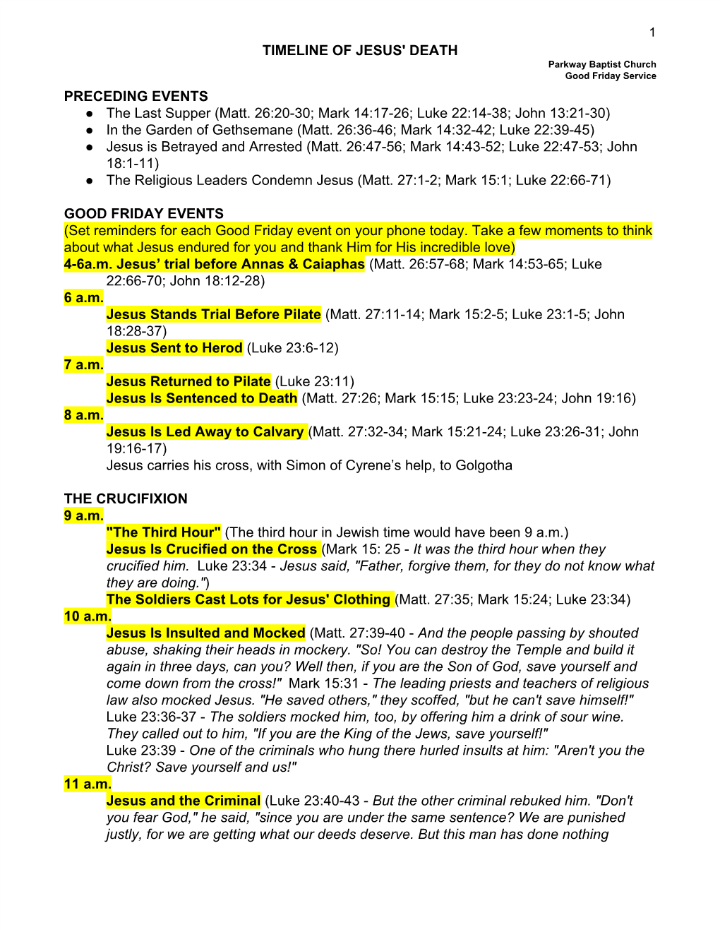 TIMELINE of JESUS' DEATH PRECEDING EVENTS the Last